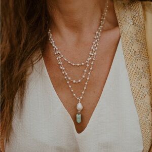 Layered turquoise and freshwater pearl necklace